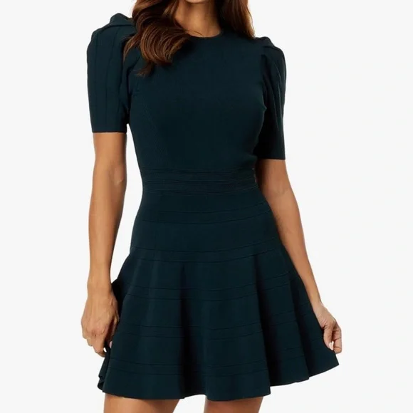 Ted Baker London | Dresses | Ted Baker London Dark Green Velvey Puff Sleeve Knit  Dress | Poshmark
